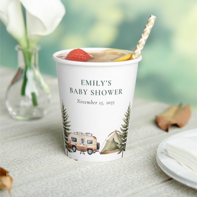 Camping Forest Watercolor Baby Shower Paper Cups (Insitu)