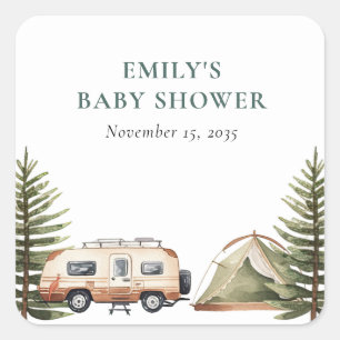 Camping Forest Watercolor Baby Shower Square Sticker