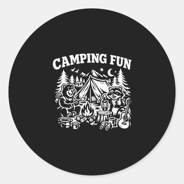 Camping fun adventure funny campfire outdoor  classic round sticker (Front)