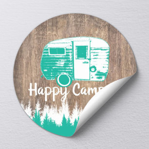 Camping Fun Happy Camper Rustic Forest Classic Round Sticker