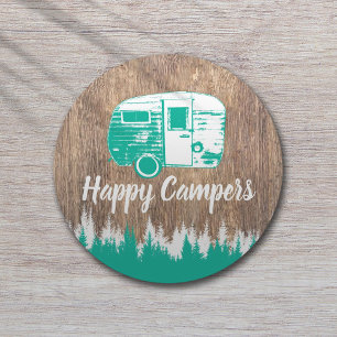 Camping Fun Happy Campers Rustic Forest Round Paper Coaster