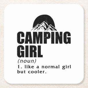 Camping Girl Campfire Camper Tent Gift Ideas Square Paper Coaster