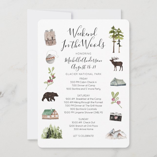 Camping Glamping Bachelorette Weekend Itinerary Invitation (Front)