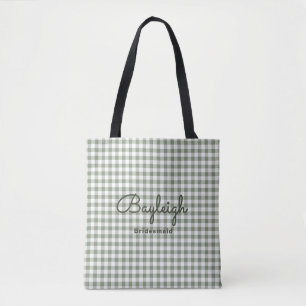 Camping Green Chequered Bridesmaid Tote Bag