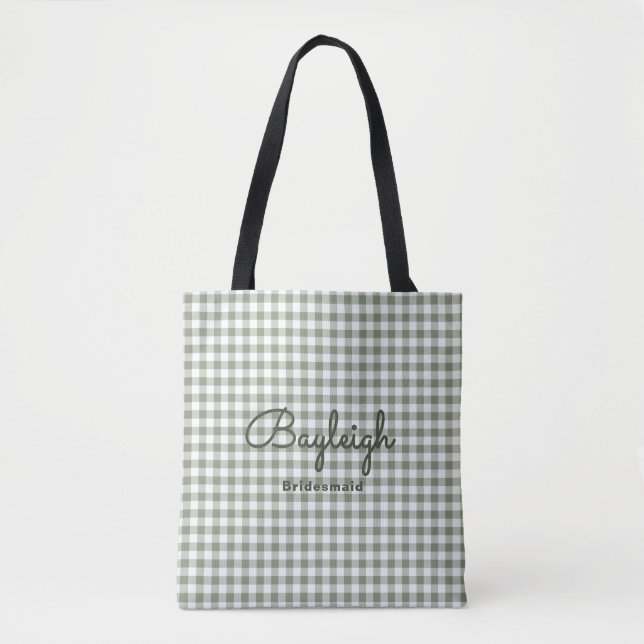 Camping Green Chequered Bridesmaid Tote Bag (Front)