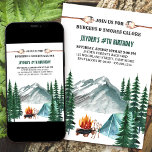 Camping Grill and Smores Camp Out Birthday Invitation<br><div class="desc">Camping themed birthday invitation - perfect for backyard camp out or outdoor birthday party and burger grill for kids and tweens. This watercolor design has a mountain and forest scenery with tent, campfire and smores galore. The invitation wording is fully editable so you can easily customise to suit your own...</div>
