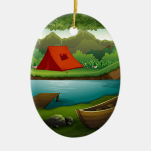 Camping ground ceramic tree decoration