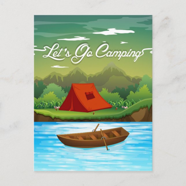 Camping ground with tent and boat postcard (Front)