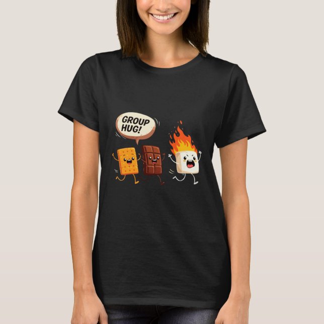 Camping Group Hug Smores Funny Campfire Cartoon T-Shirt (Front)