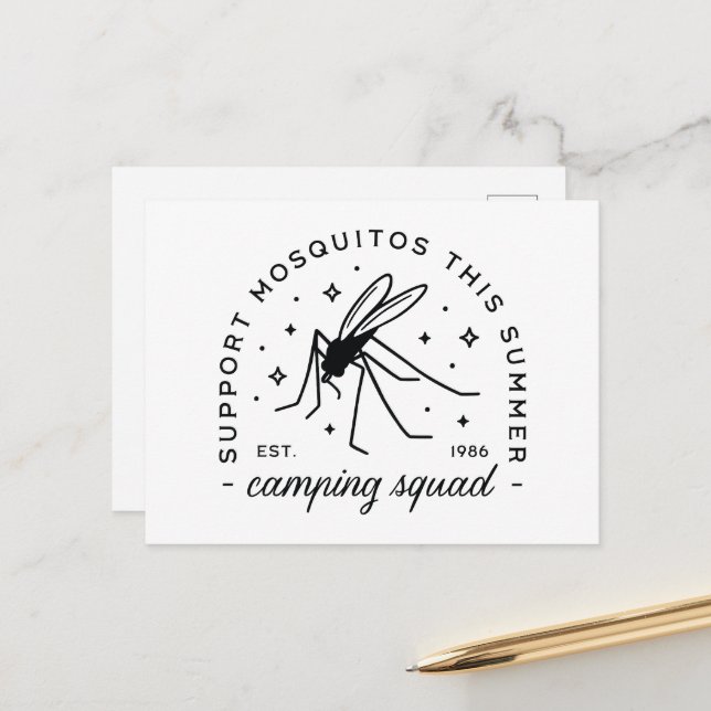 Camping group mosquito funny summer camp trip postcard (Front/Back In Situ)
