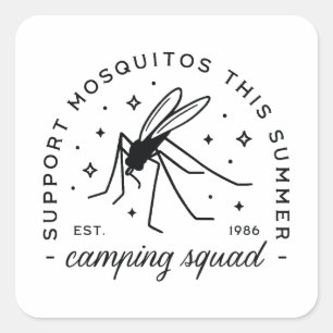 Camping group trip funny mosquito summer camp crew square sticker
