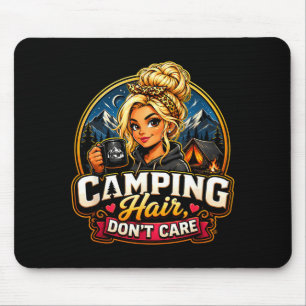Camping hair don’t care funny camper girl bonfire  mouse mat