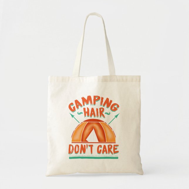 Camping Hair Don't Care Funny Adventure Tote Bag (Front)