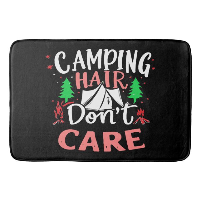 Camping Hair Don't Care Funny Bath Mat (Front)