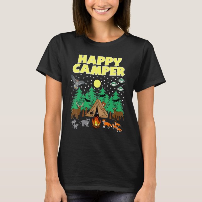 Camping Happy Camper Camping With Critters Animals T-Shirt (Front)