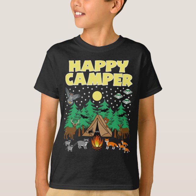 CAMPING-HAPPY CAMPER- Funny Camping With Critters T-Shirt (Front)