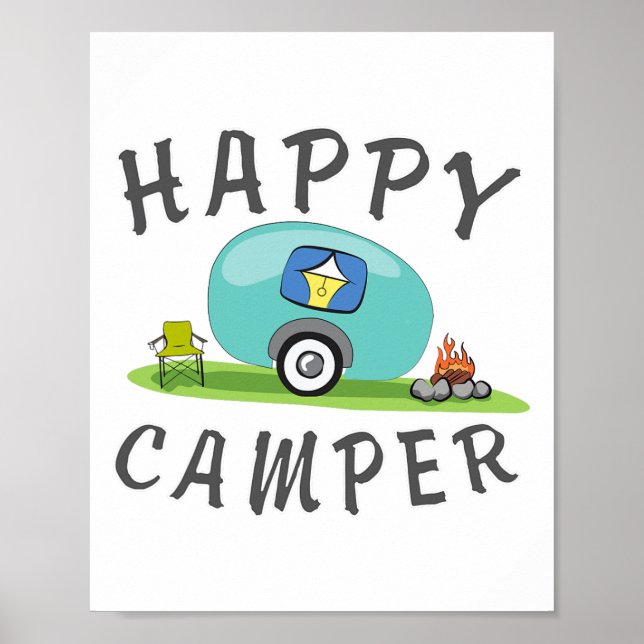 Camping - Happy Camping Trailer Camper Tee  Poster (Front)