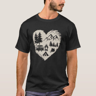 Camping Heart Love Camper RV Travel Trailer Mounta T-Shirt