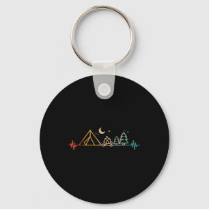 Camping Heartbeat Tent Campfire Trees Camper Men W Key Ring