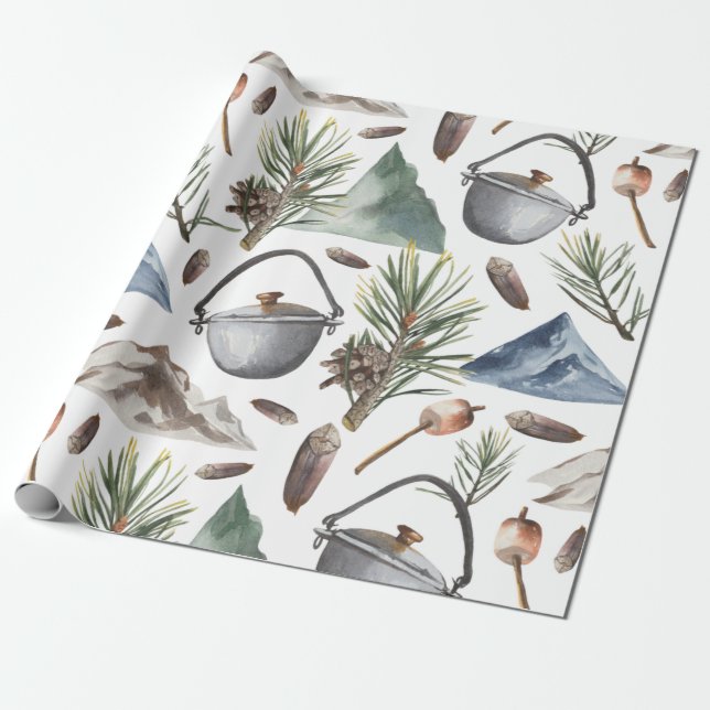Camping, Hiking, Outdoors and Nature Themed  Wrapping Paper (Unrolled)