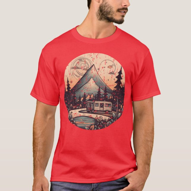 camping hiking sunset Retro Modern Style grunge bo T-Shirt (Front)