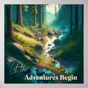 Camping Hiking Trail in Woods   Digital Art Poster