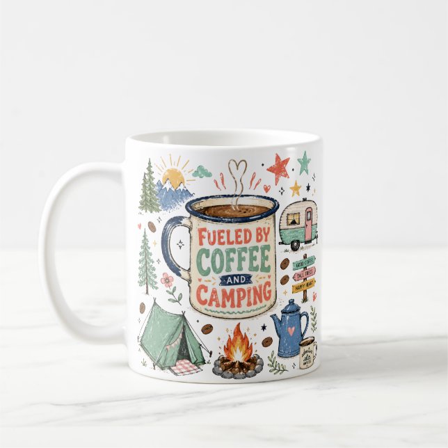 Camping Illustration Coffee Mug (Left)