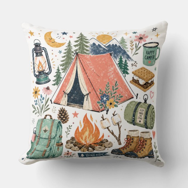 Camping Illustration Cushion (Front)