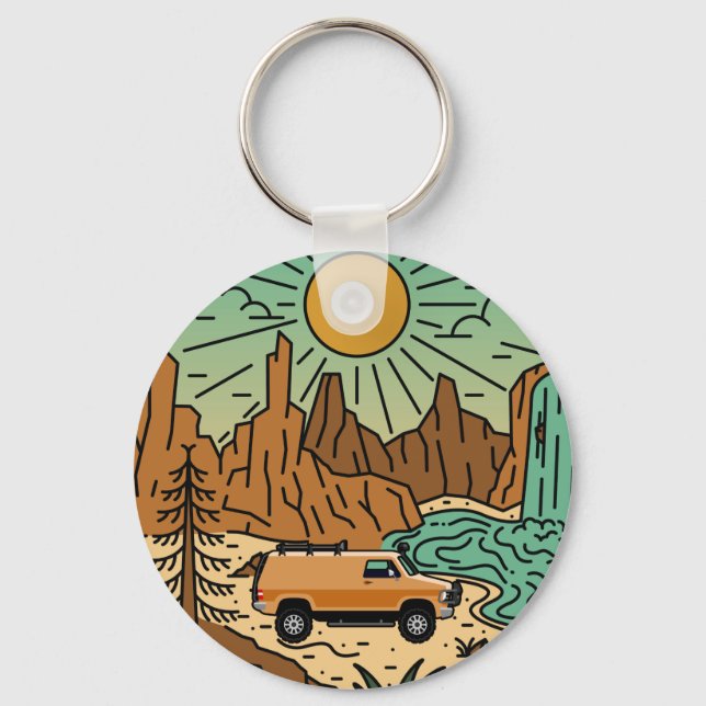 Camping In Desert SW Van Life Button Key Ring (Front)