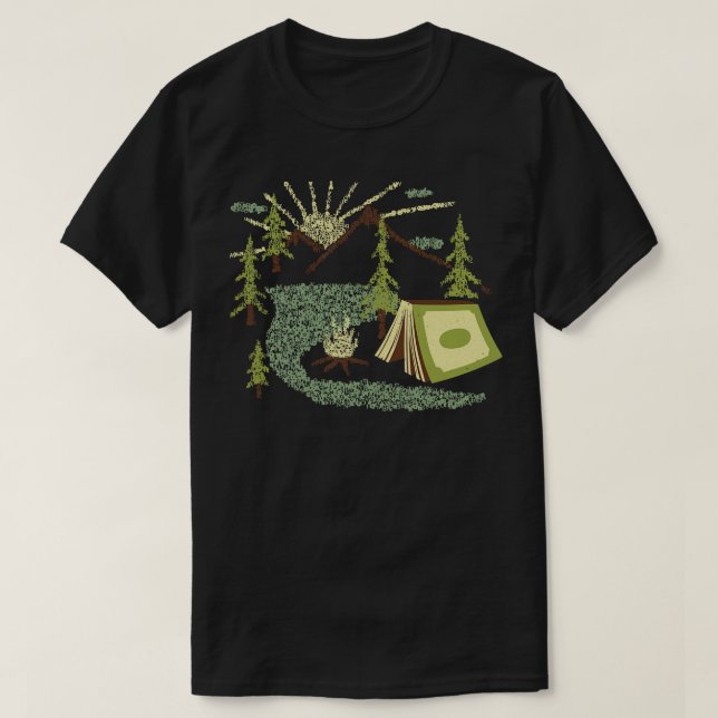 Camping Inside a Book I love to Read Illustration  T-Shirt (Design Front)