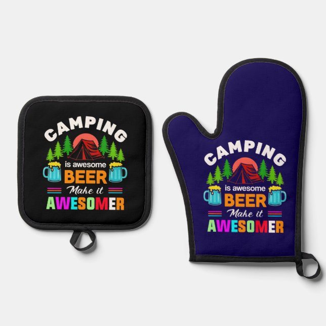 Camping is Awesome Beer Makeit Awesomer-67357 Oven Mitt & Pot Holder Set (Front)