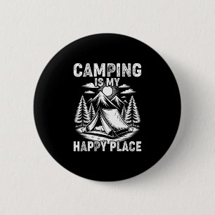 Camping is happy place funny camper forest camp 6 cm round badge
