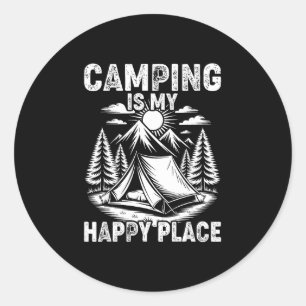 Camping is happy place funny camper forest camp classic round sticker
