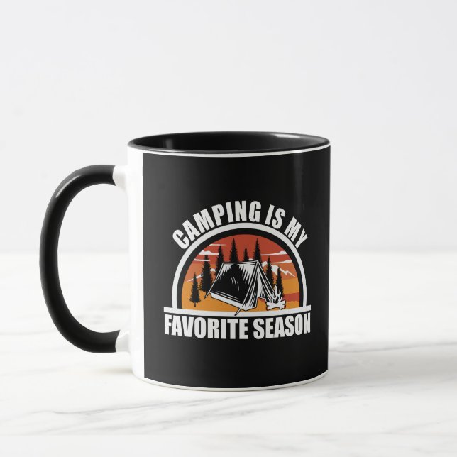 Camping is my favourite season funny camper slogan mug (Left)