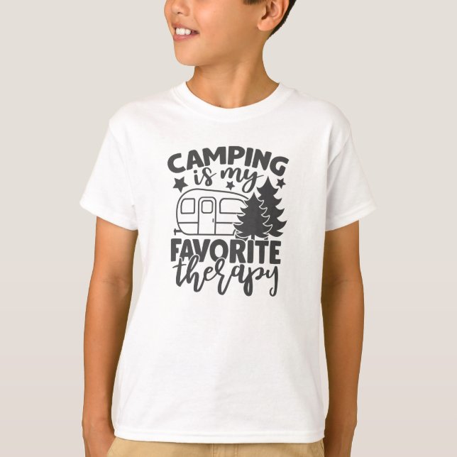 Camping Is My Favourite Therapy Funny Camper Sayin T-Shirt (Front)