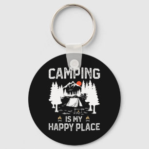 Camping Is My Happy Place Funny Camper Forest Camp Key Ring