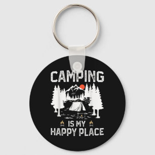 Camping Is My Happy Place Funny Camper Forest Camp Key Ring