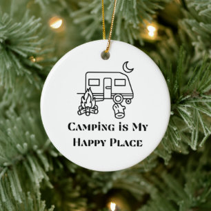 Camping is My Happy Place on a Ceramic Tree Decoration