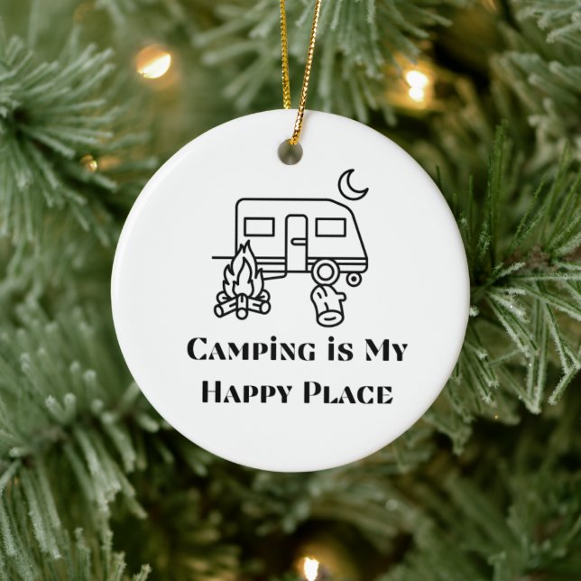 Camping is My Happy Place on a  Ceramic Tree Decoration (Tree)