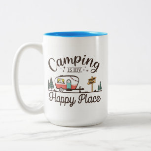 camping is my happy place Two-Tone coffee mug