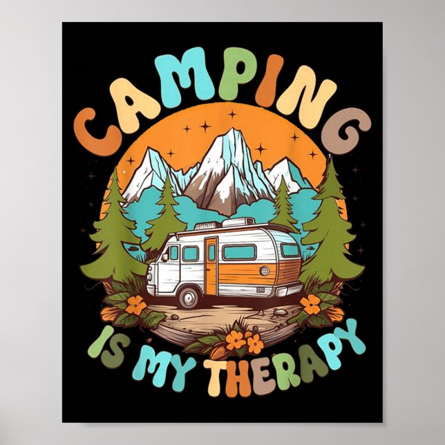 Camping Is My Therapy Campfire Summer Camping Poster (Front)