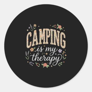 Camping is my therapy floral boho classic round sticker