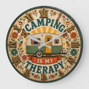 Camping Is My Therapy Floral Camping Gift Large Clock