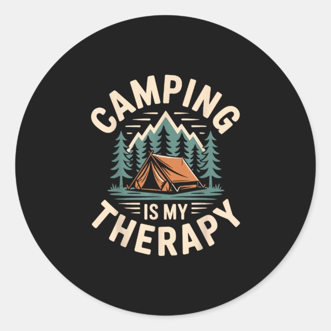 Camping is my therapy funny camper  classic round sticker (Front)