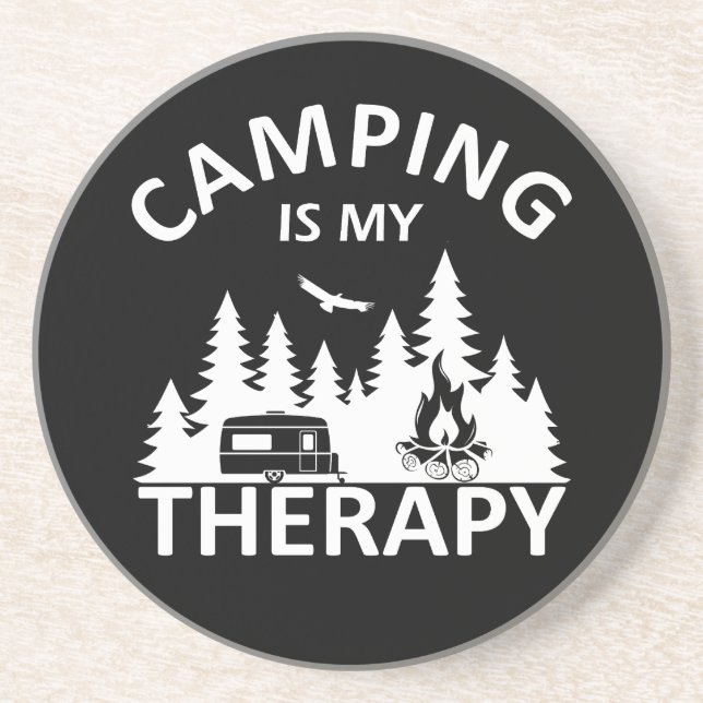 Camping is my therapy funny camper slogan coaster (Front)