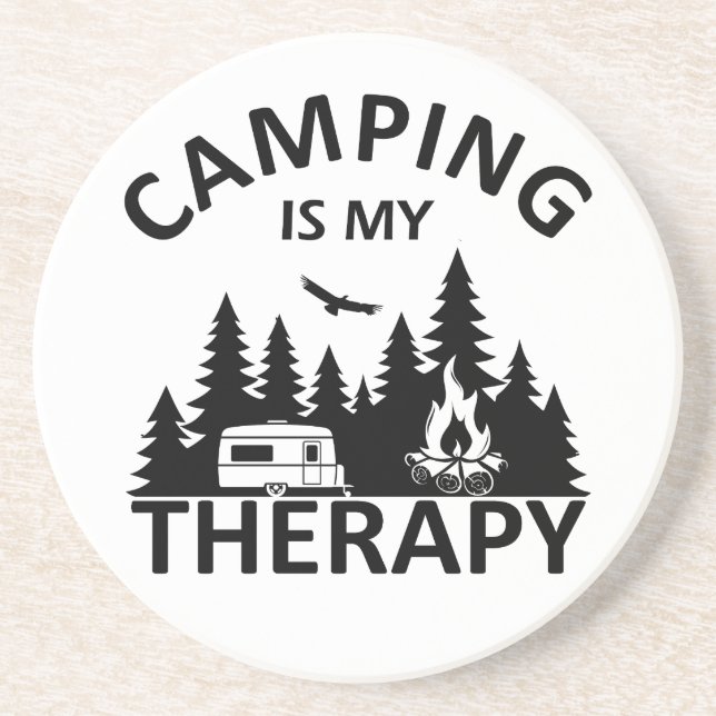 Camping is my therapy funny camper slogan coaster (Front)