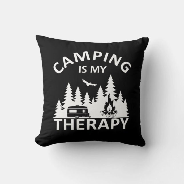 Camping is my therapy funny camper slogan cushion (Front)