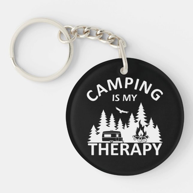 Camping is my therapy funny camper slogan key ring (Front)