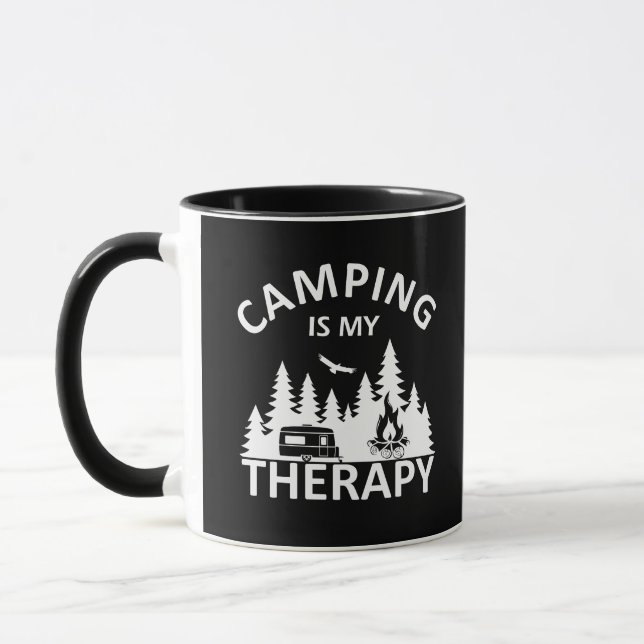 Camping is my therapy funny camper slogan mug (Left)