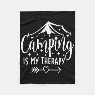 Camping Is My Therapy Funny Camping Lover Fleece Blanket